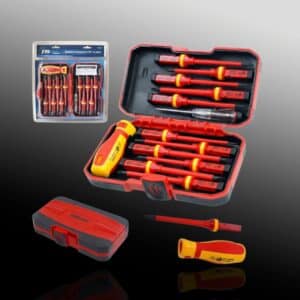 Insulated screwdriver set in a case.
