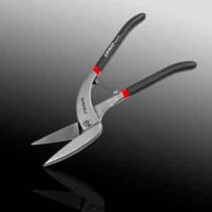 Stainless steel garden shears with ergonomic black handles.