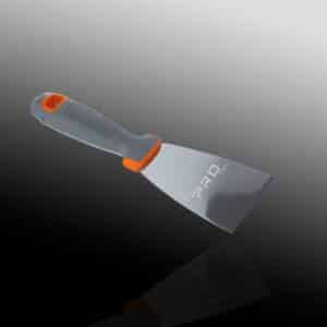 Professional scraper tool with orange and grey handle.